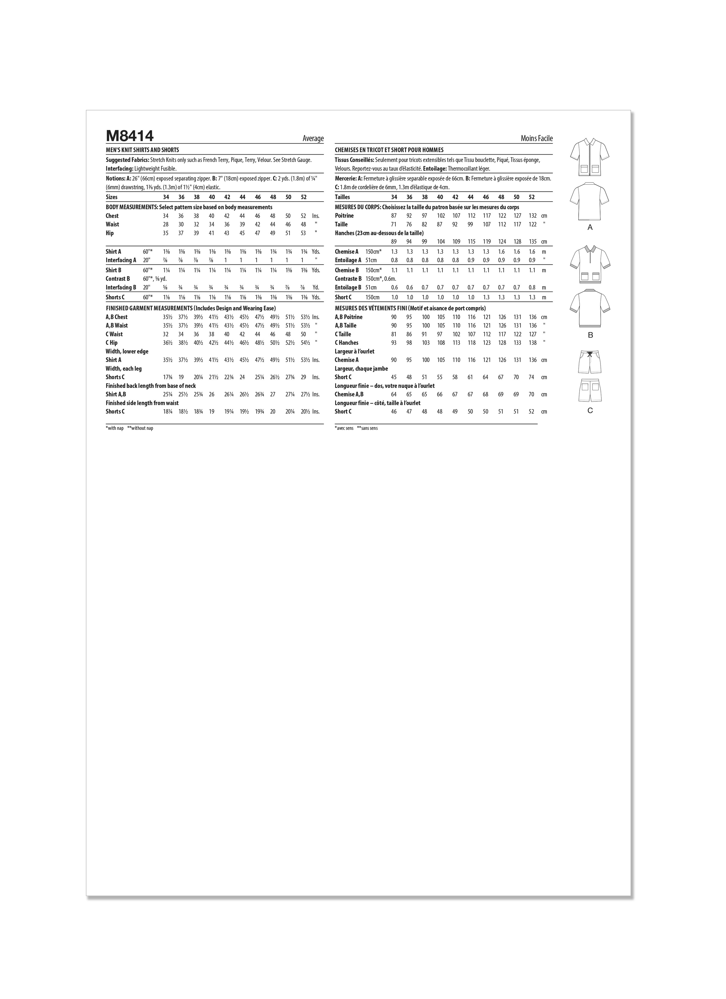 McCalls Men's Shirts & Shorts M8414