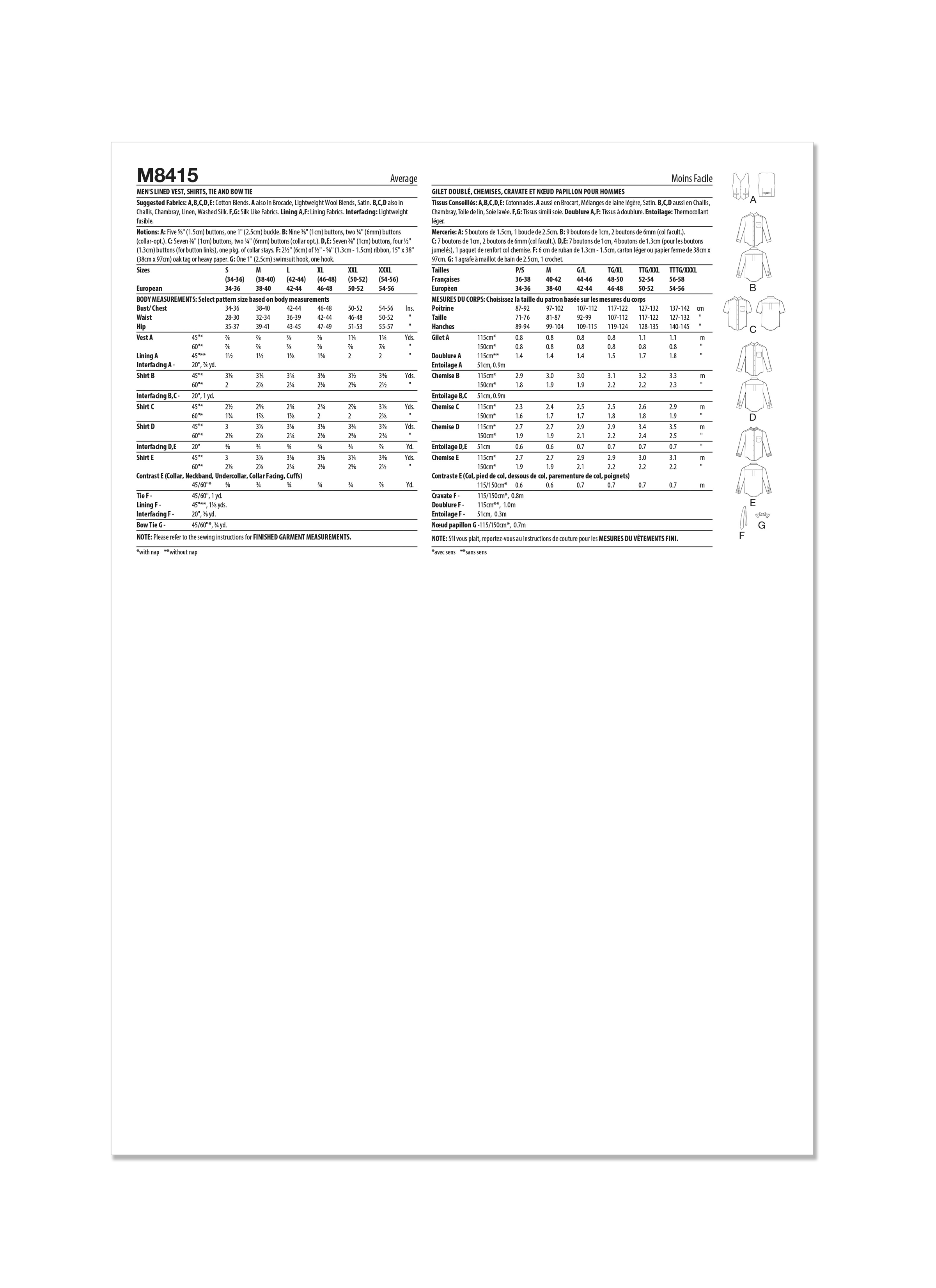 McCalls Men's Waistcoat & Shirt M8415
