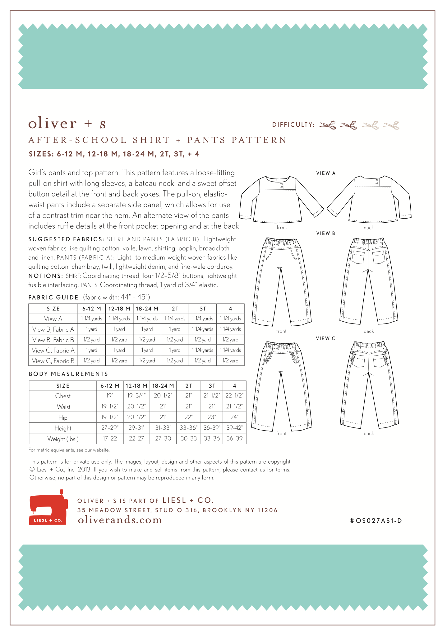 Oliver + S After School Shirt and Pants PDF