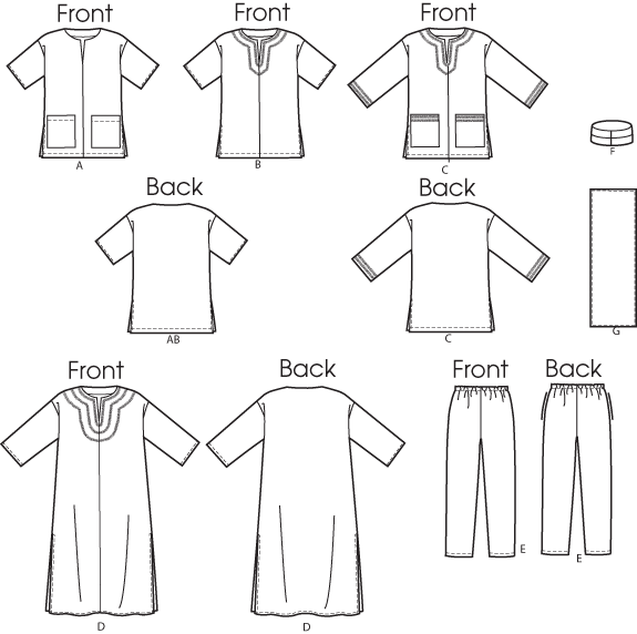 Butterick Unisex Tunic/Caftan Trousers B6748