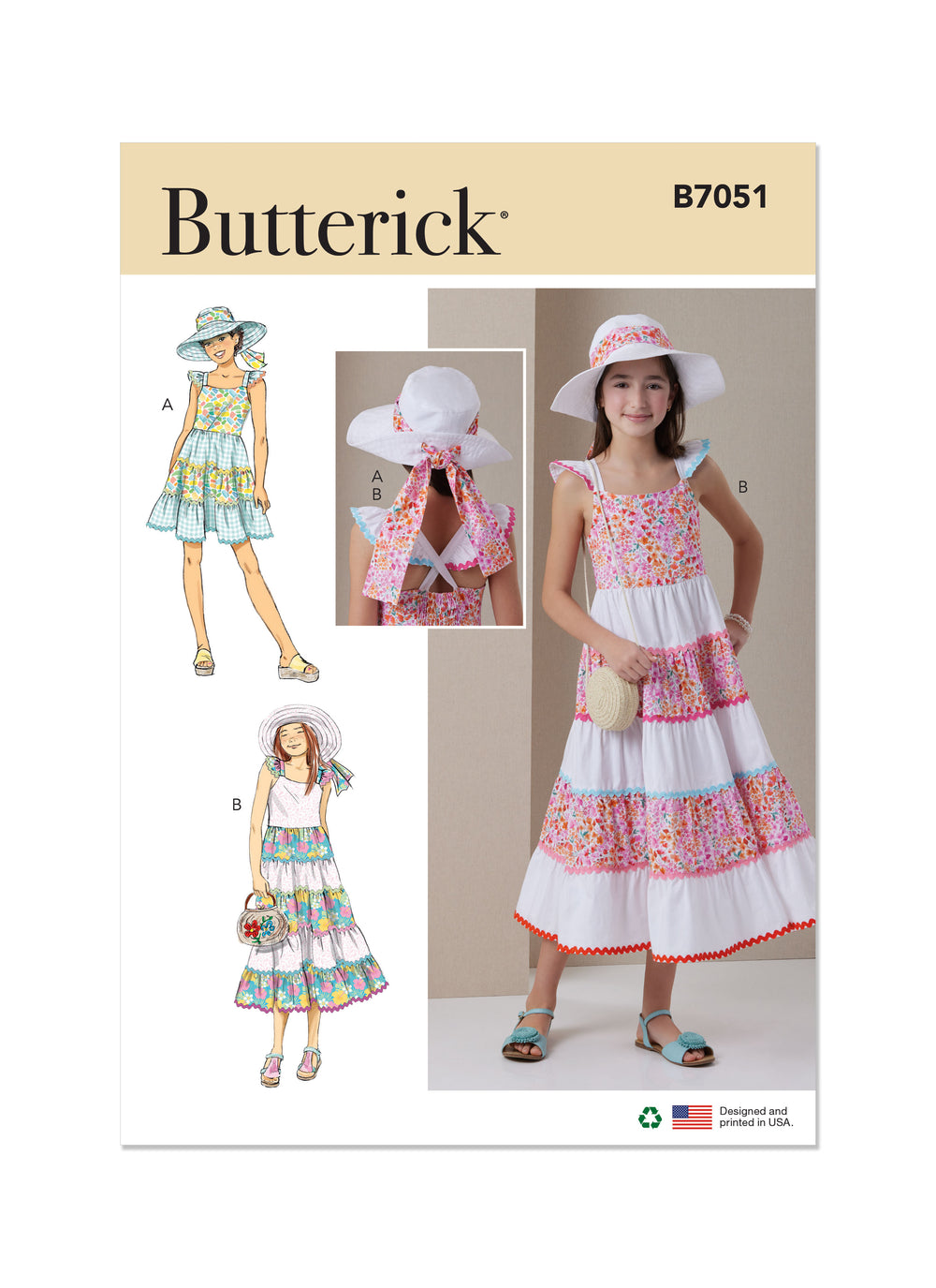 Butterick Girls' Dress and Hat B7051