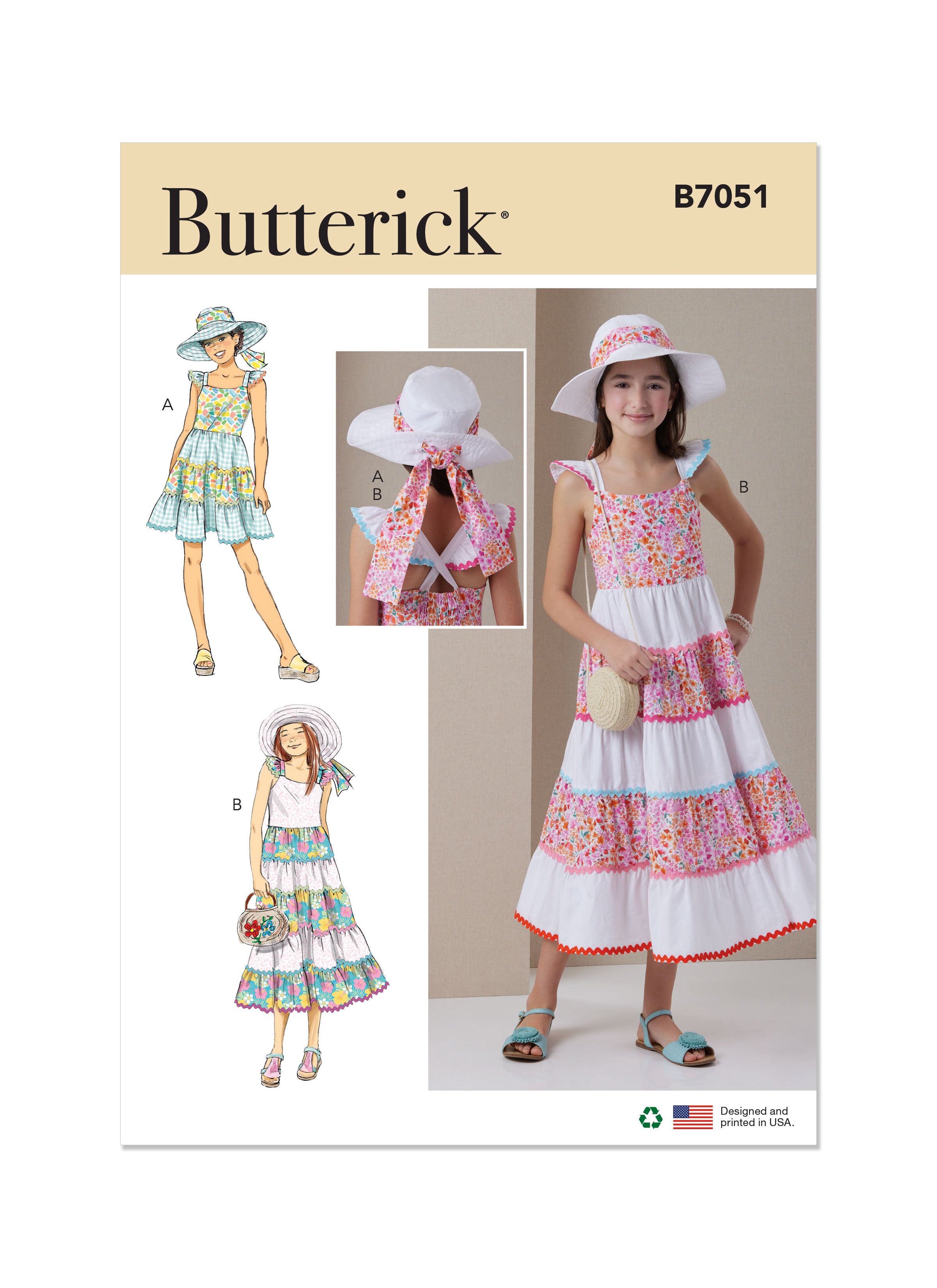 Butterick Girls' Dress and Hat B7051