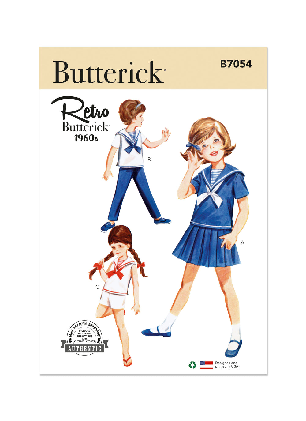 Butterick Children's Skirt, Overblouse, Trousers, Shorts and Dickey B7054