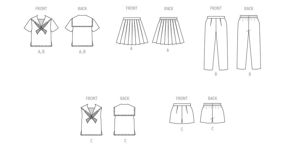 Butterick Children's Skirt, Overblouse, Trousers, Shorts and Dickey B7054