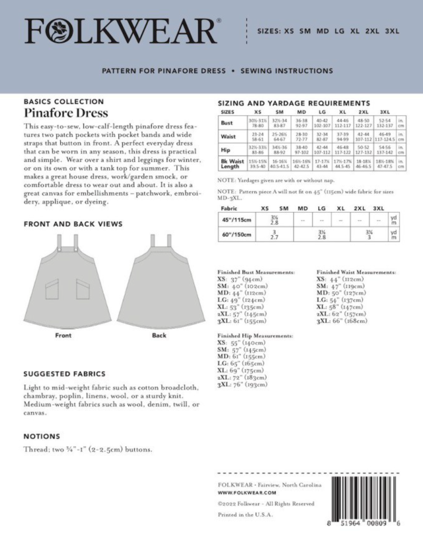 Folkwear Basics Pinafore Dress
