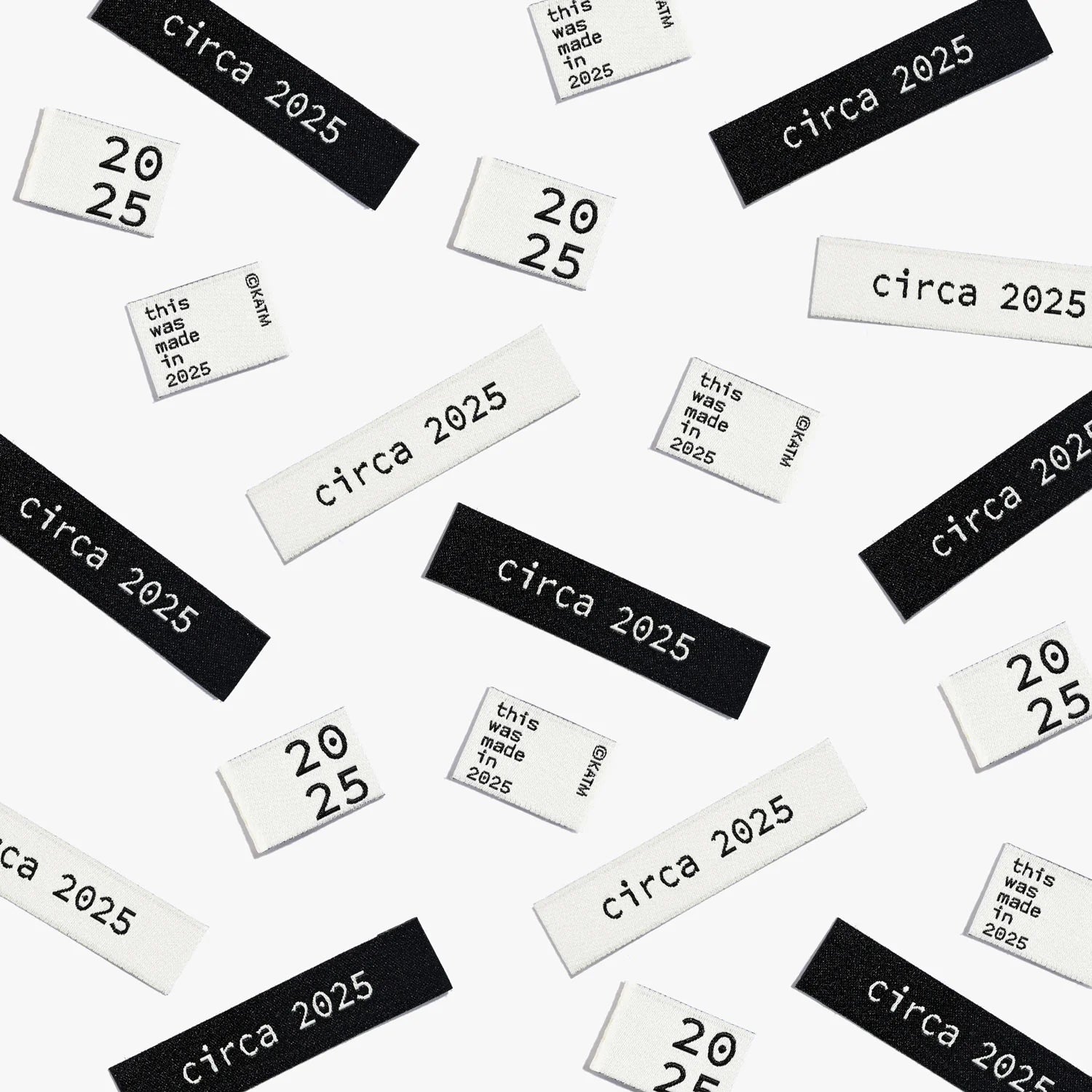 'Circa 2025' woven labels from Kylie & The Machine on The Fold Line. The pack includes 6 woven labels ready to be sewn into your handmade clothes.