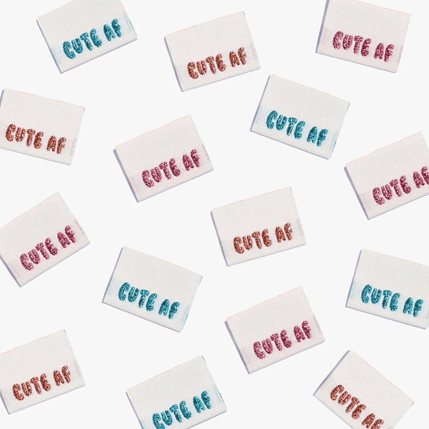 'Cute AF' woven labels from Kylie & The Machine on The Fold Line. The pack includes 6 woven labels ready to be sewn into your handmade clothes.