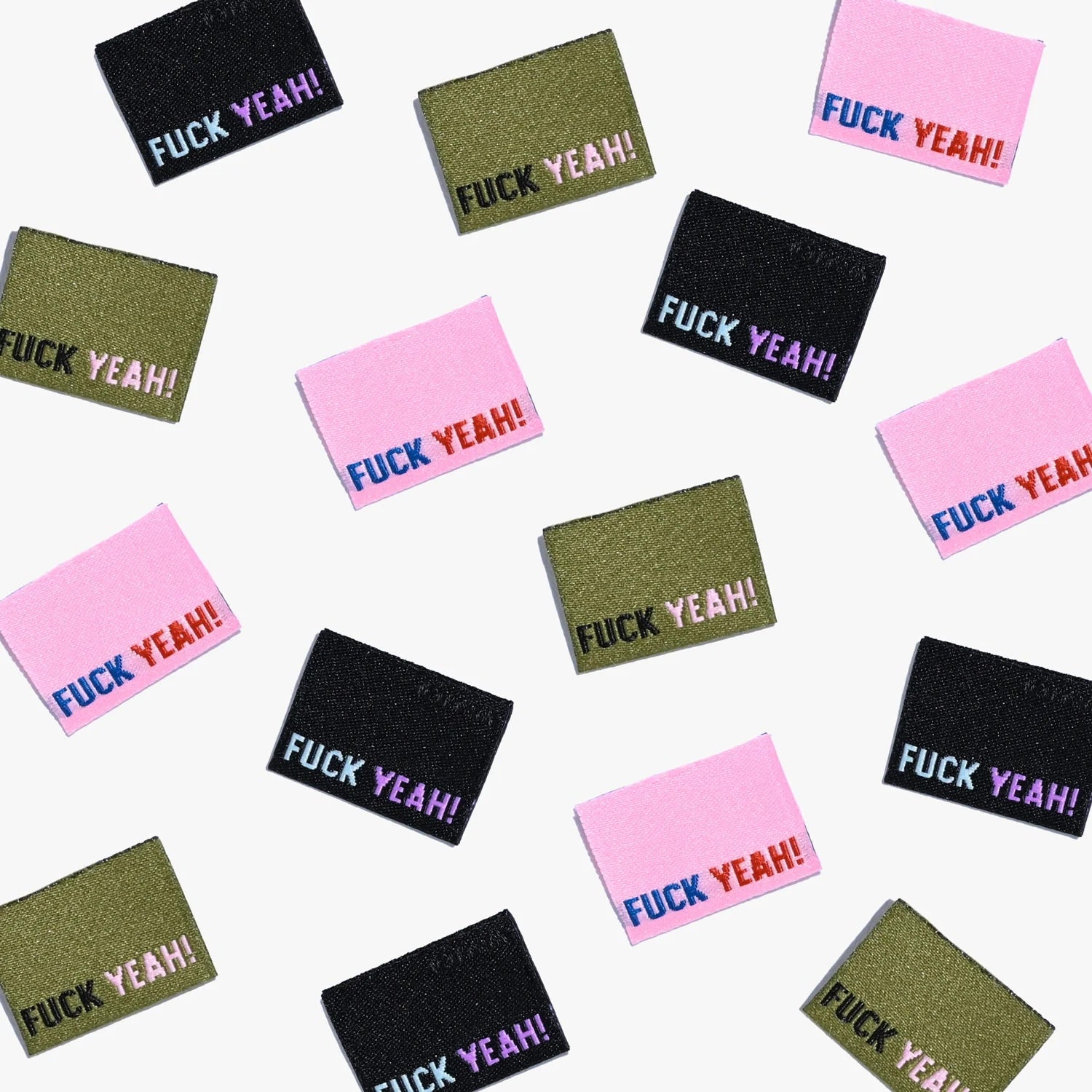 'Fuck Yeah!' woven labels from Kylie & The Machine on The Fold Line. The pack includes 6 woven labels ready to be sewn into your handmade clothes.