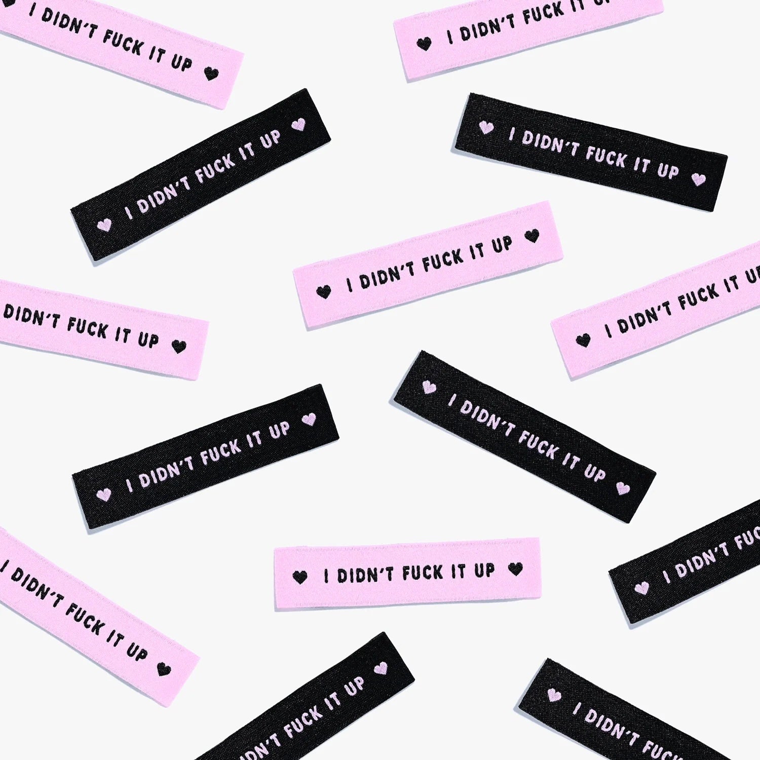 'I Didn't Fuck It Up' woven labels from Kylie & The Machine on The Fold Line. The pack includes 6 woven labels ready to be sewn into your handmade clothes.