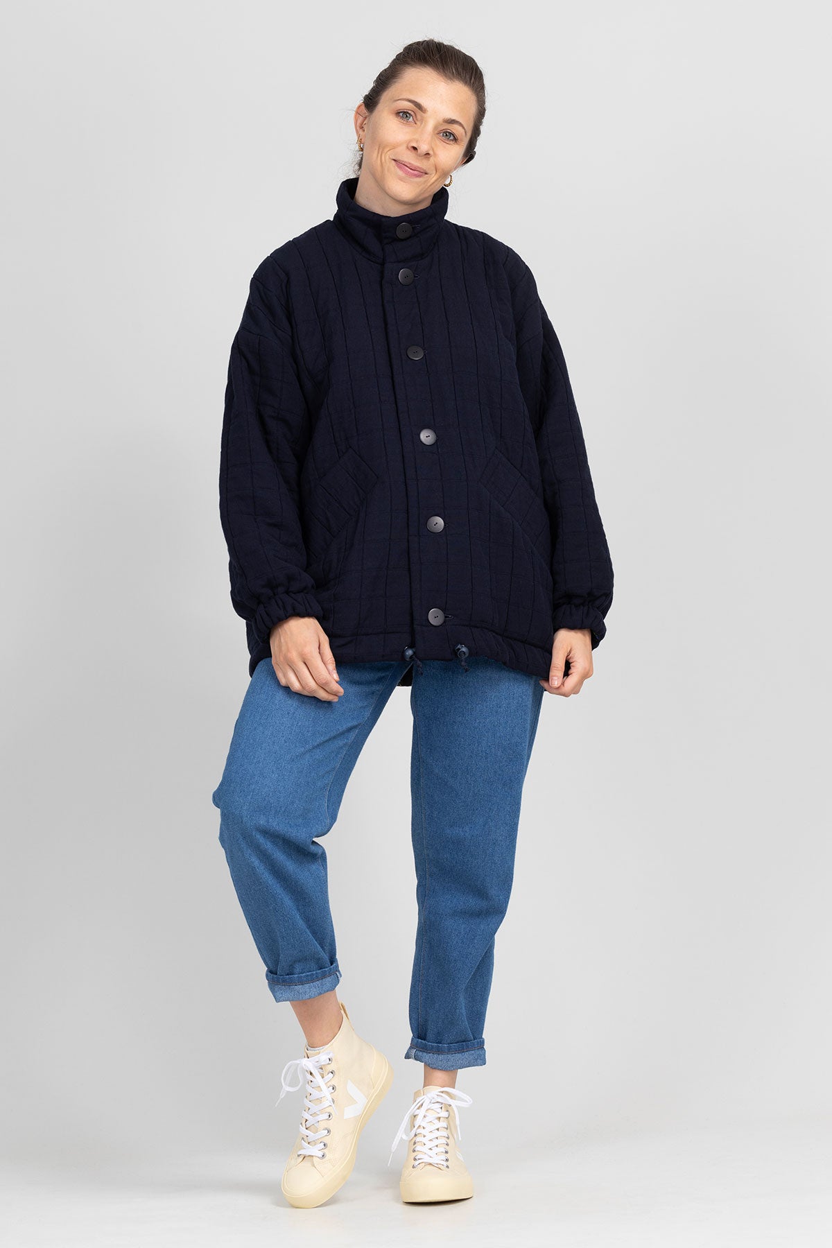i_am corduroy collar check coat（40 Warm Winter Coats 2023