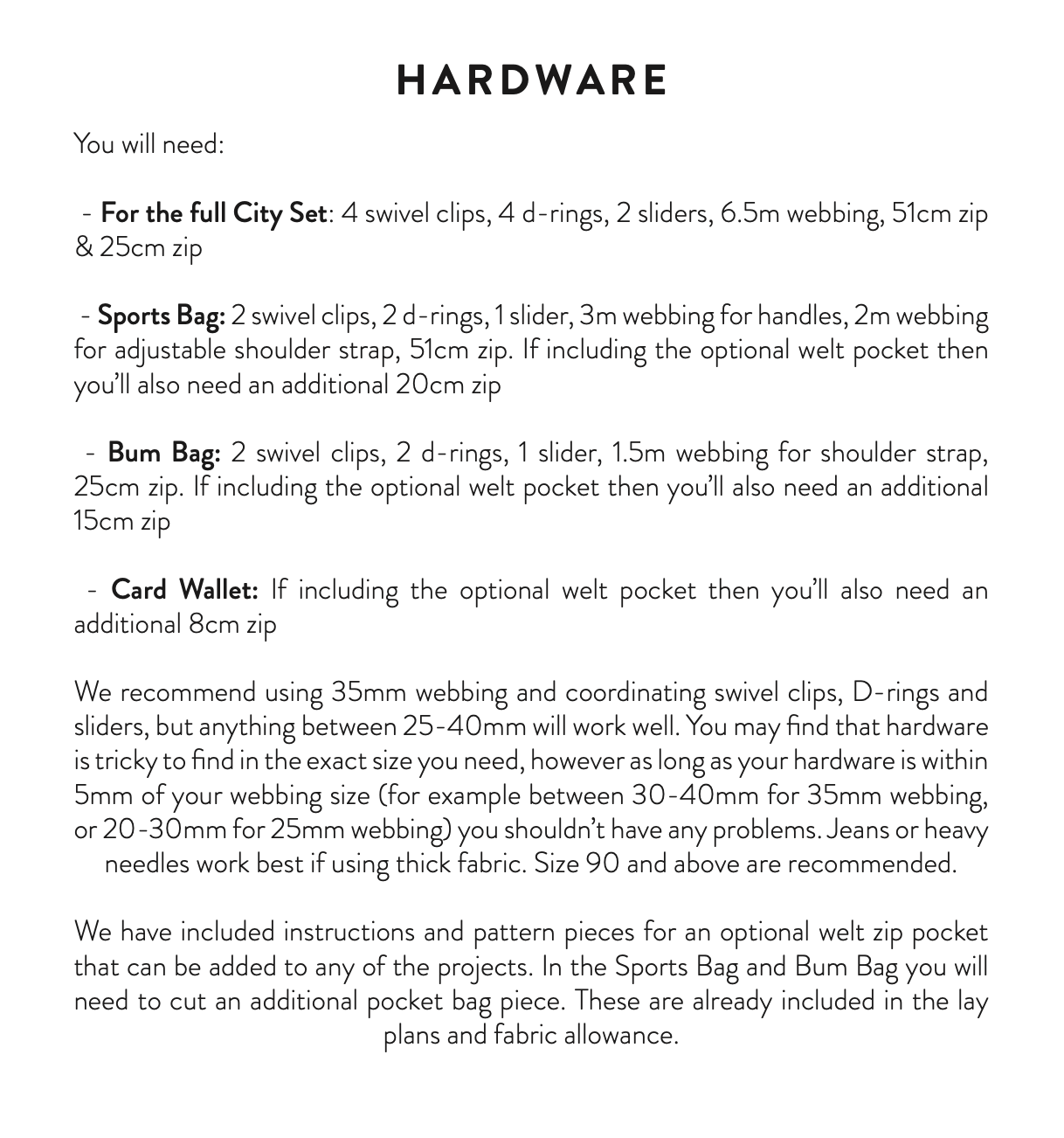 Sew Over It City Set Bag Collection