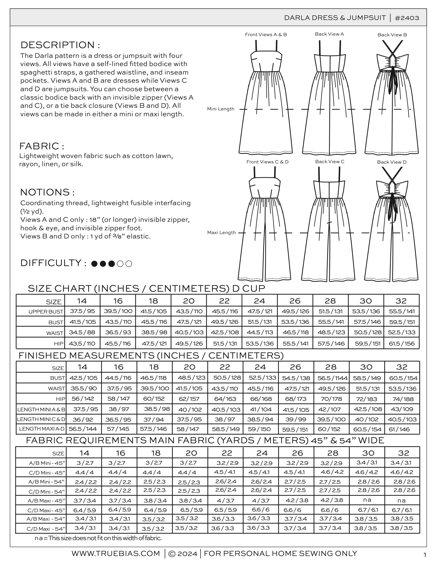 True Bias Darla Dress and Jumpsuit