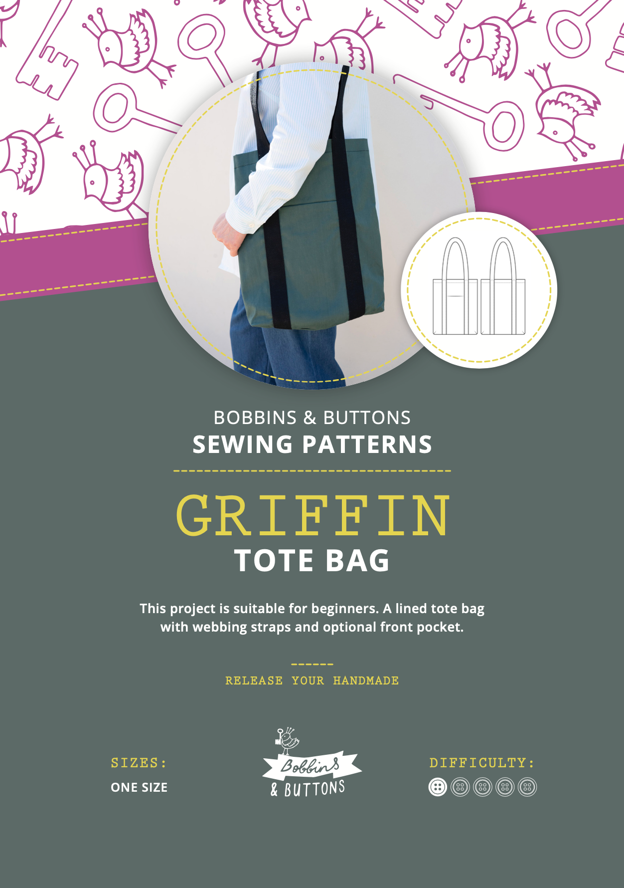 Bobbins and Buttons Griffin Tote Bag