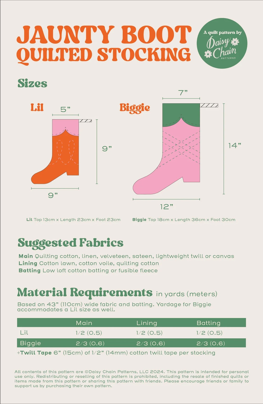 Daisy Chain Patterns Jaunty Boot Quilted Stocking