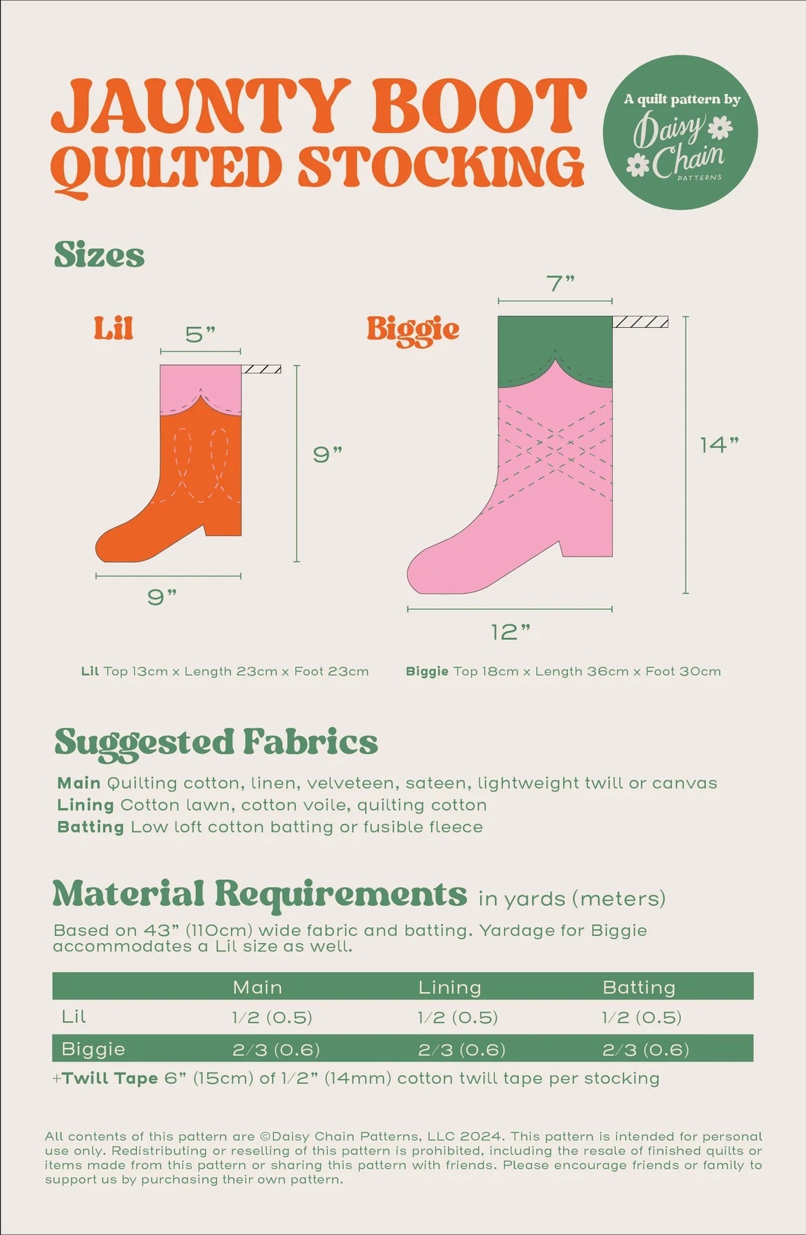 Daisy Chain Patterns Jaunty Boot Quilted Stocking