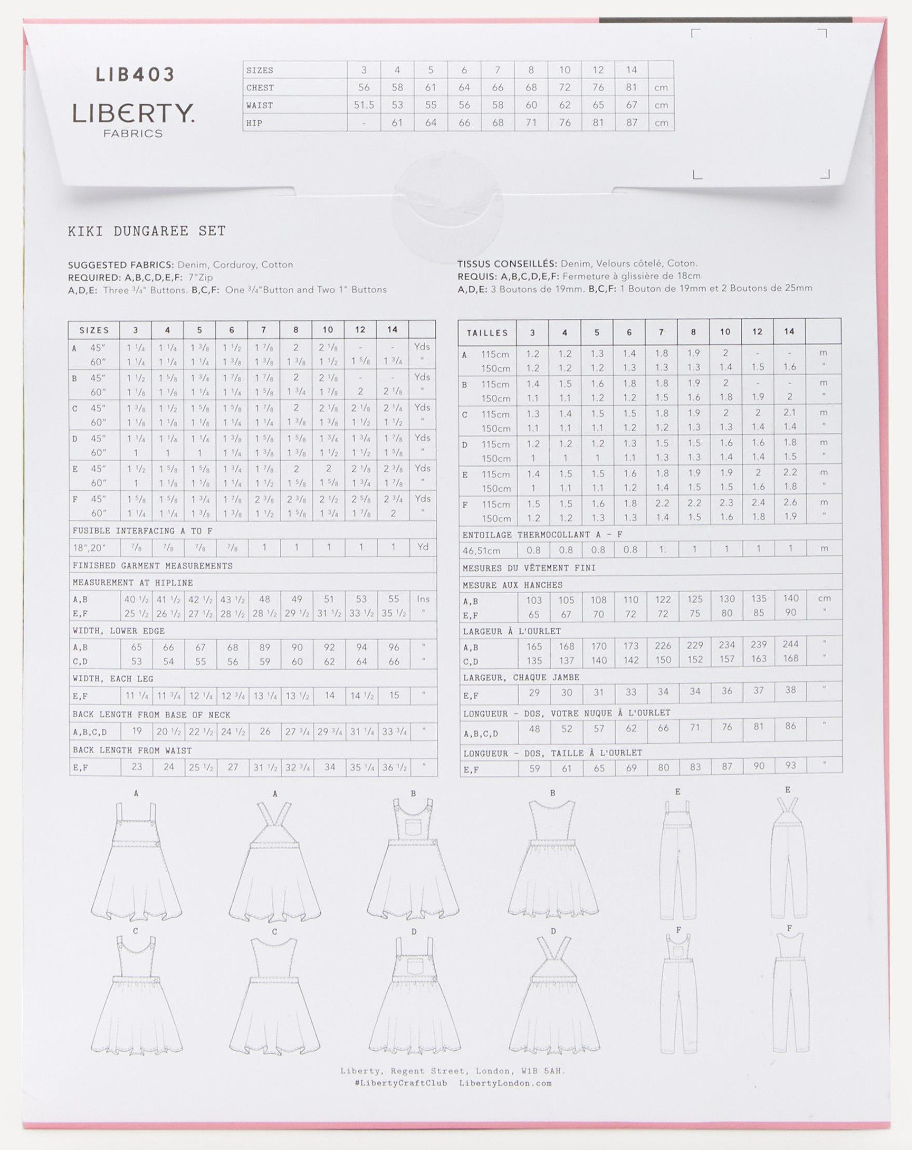 Liberty Sewing Patterns Kiki Dungaree Set