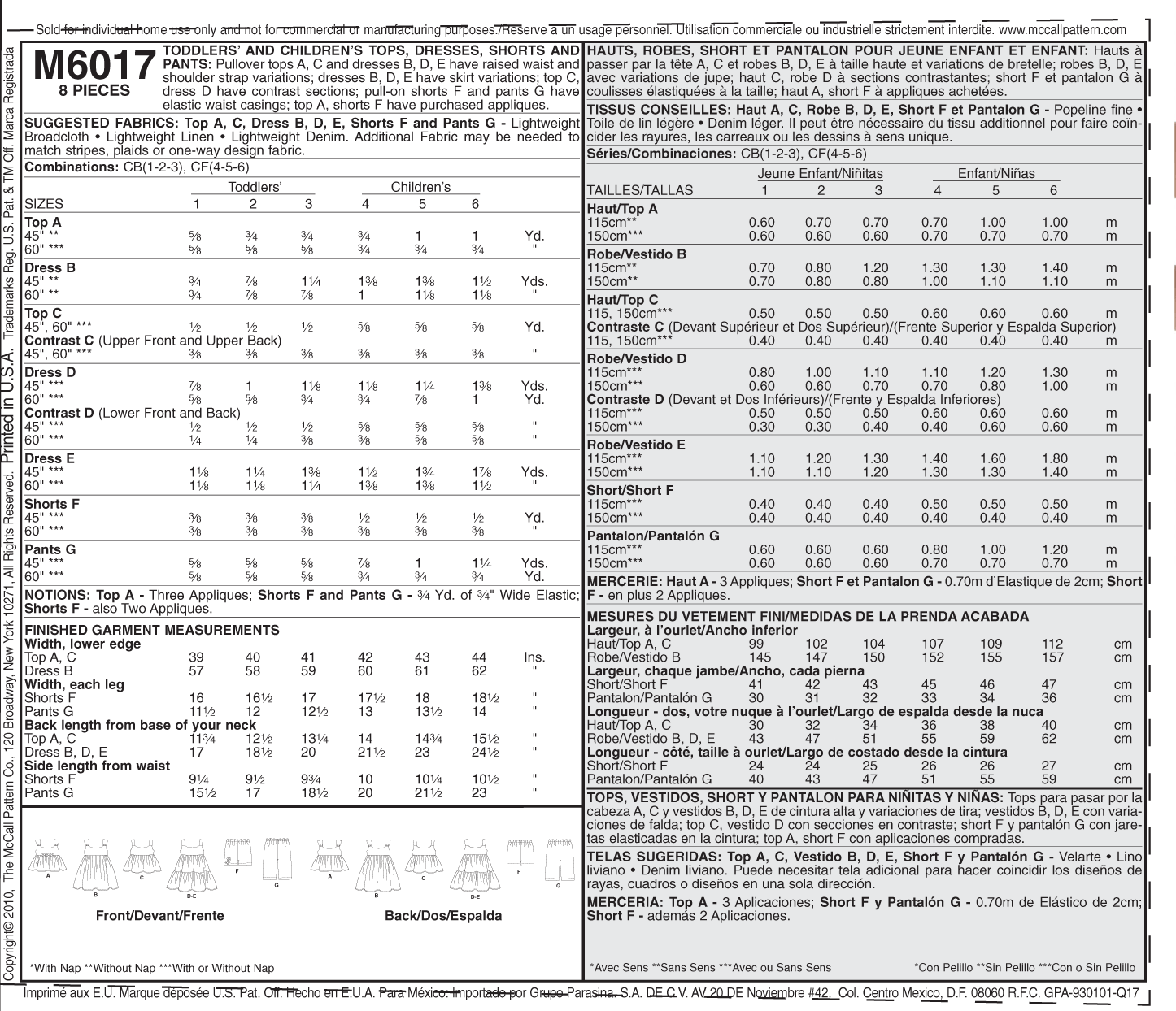 McCalls Baby/Child Outfit M6017
