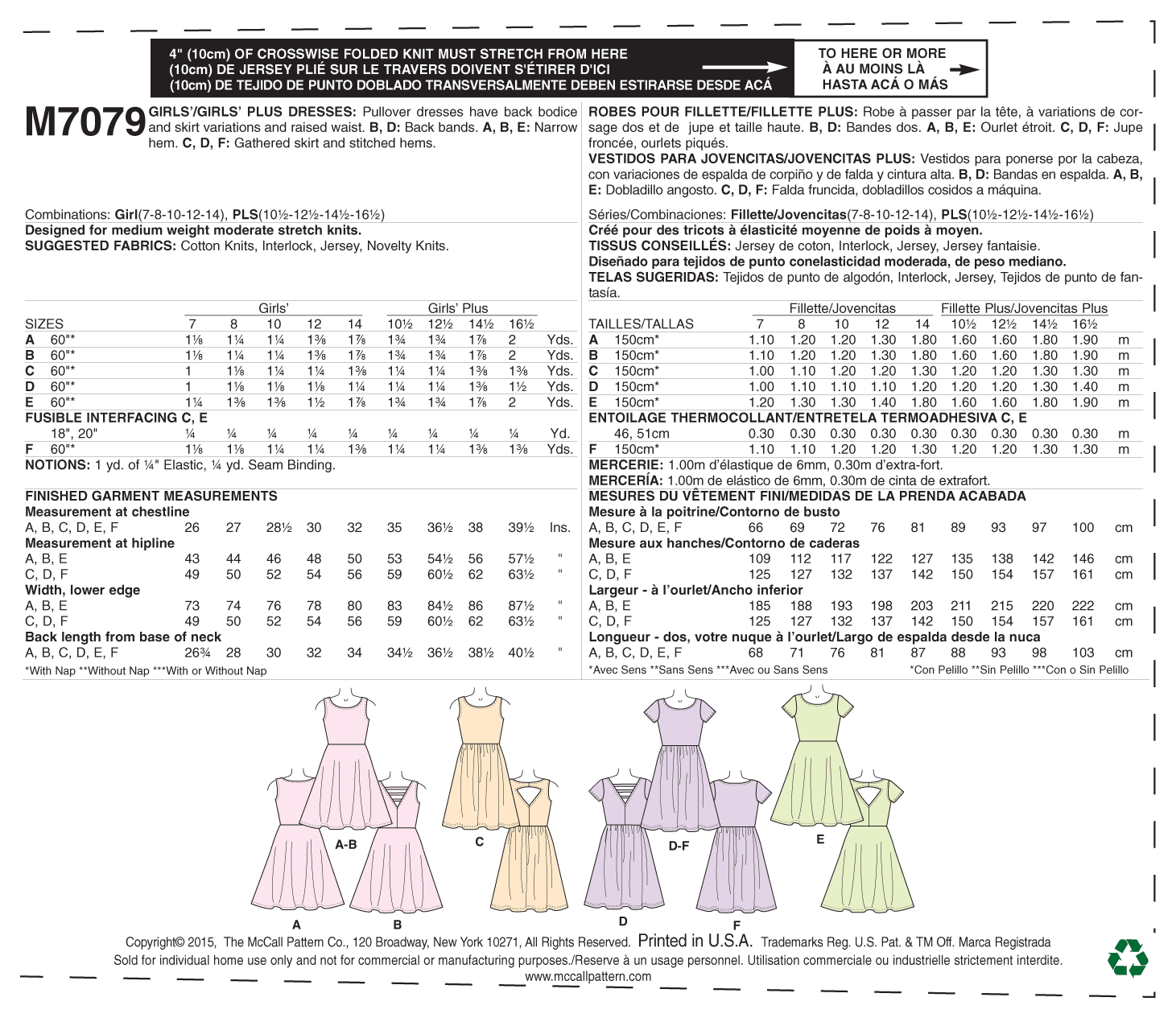 McCalls Child/Teen Dresses M7079