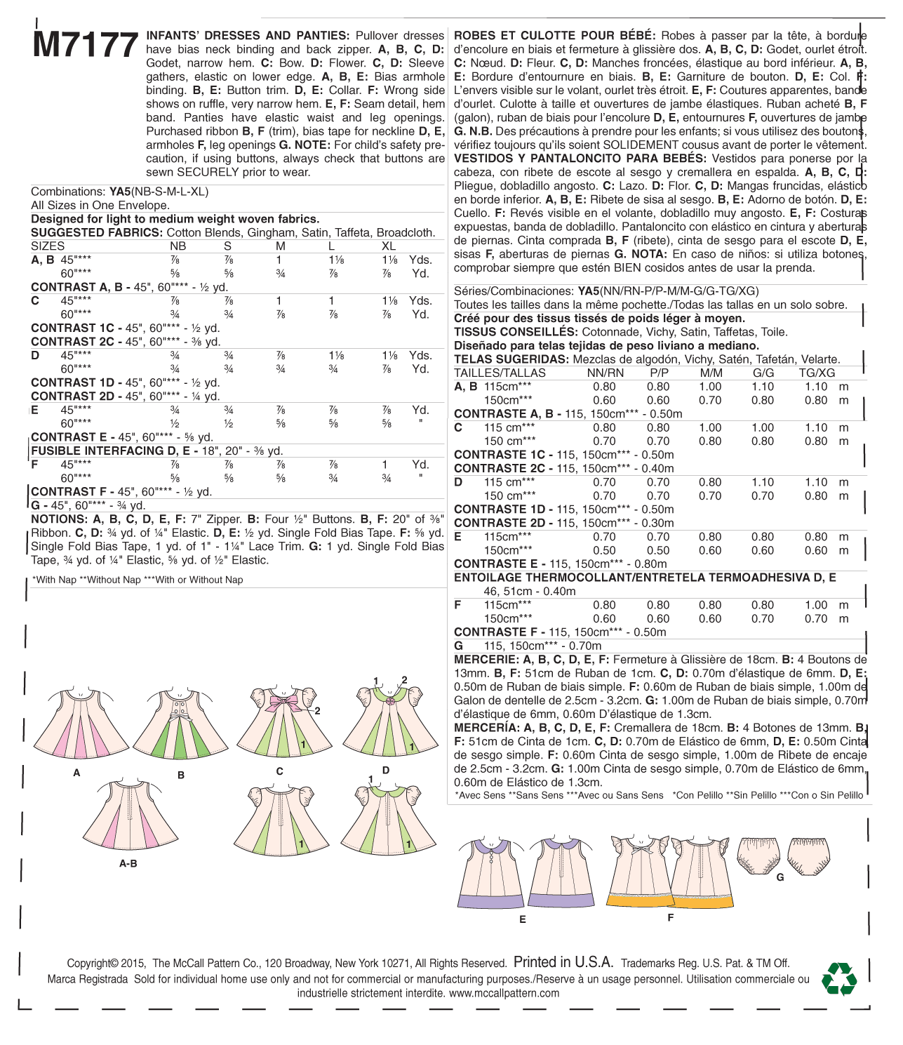 McCalls Babies' Dresses and Panties M7177