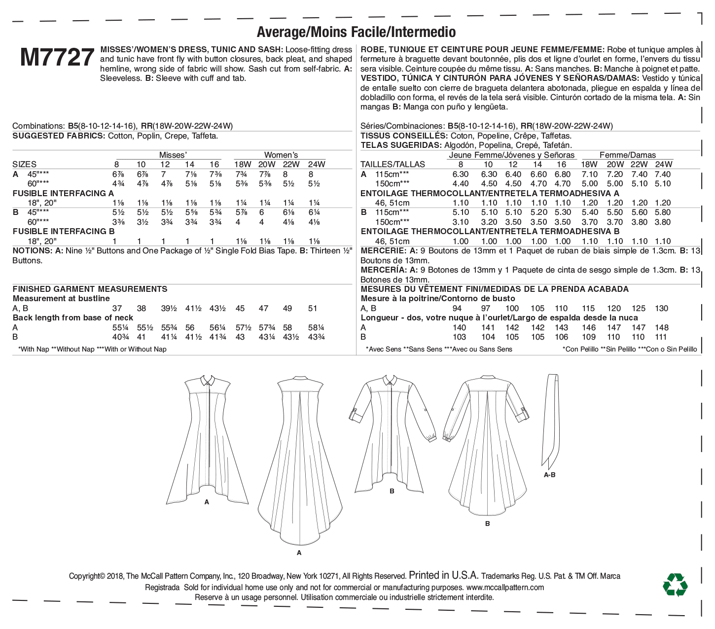McCalls Dress and Tunic M7727