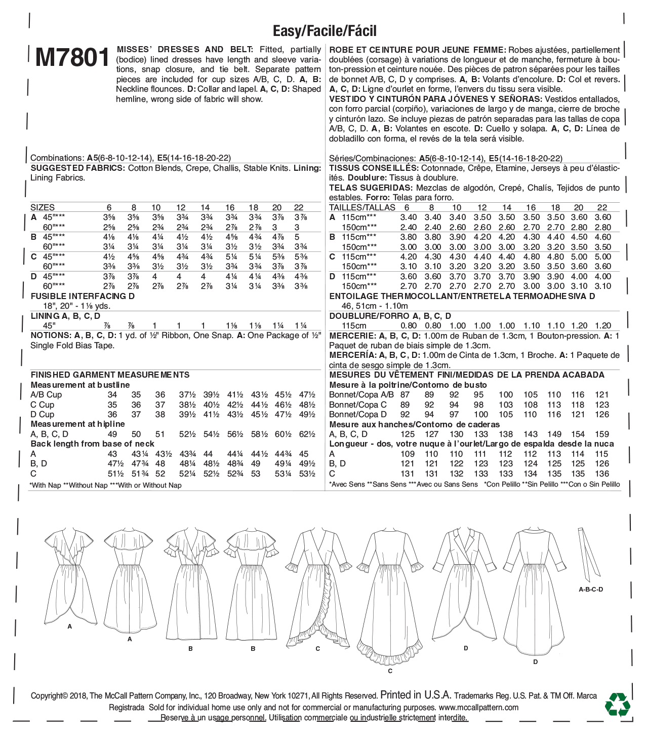 McCalls Dresses M7801