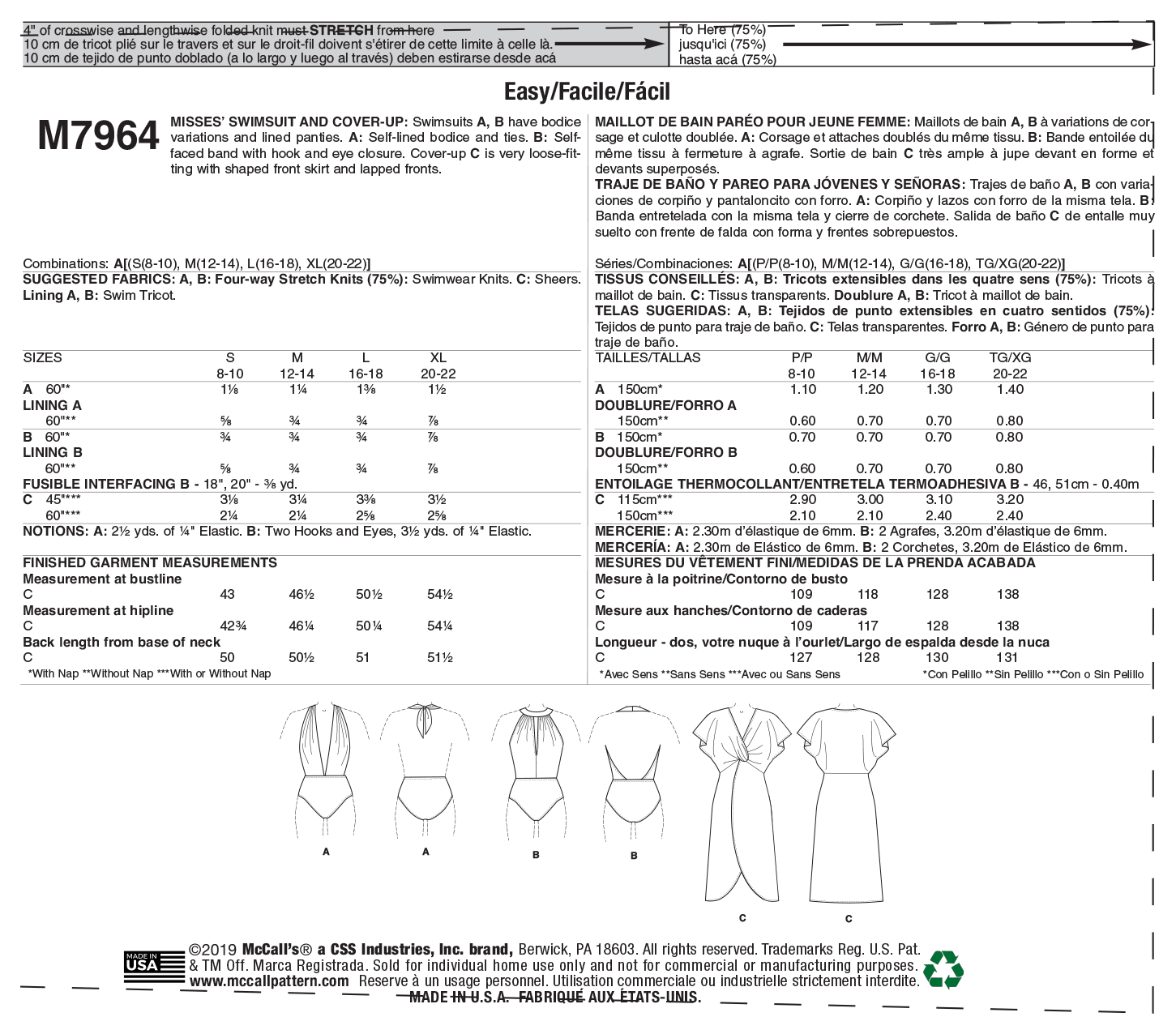 McCalls Swimsuit and Cover-Up M7964