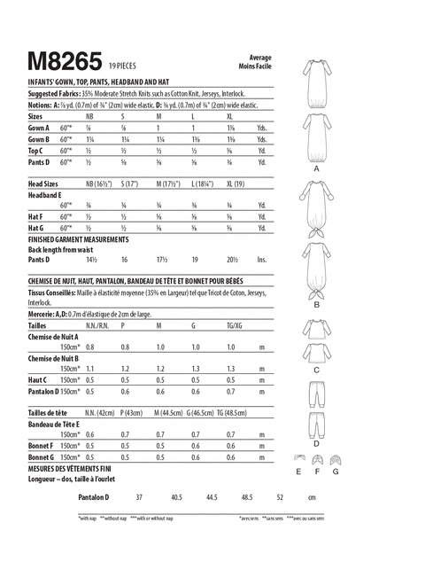 McCalls Babies Gown, Top and Trousers M8265