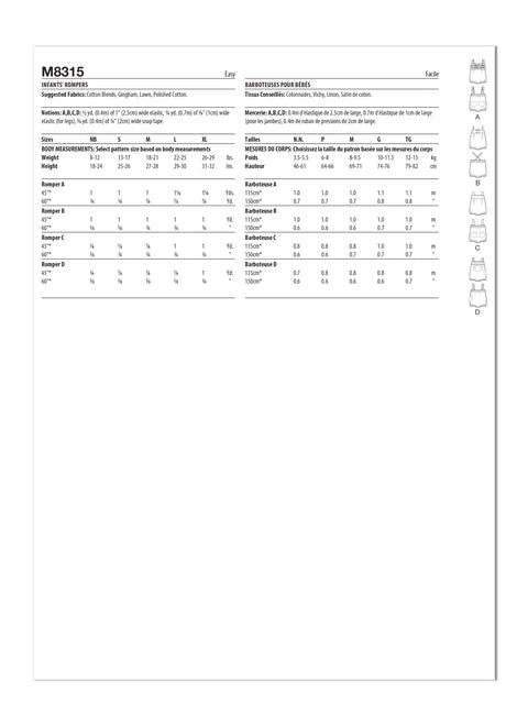 McCalls Baby's Rompers M8315