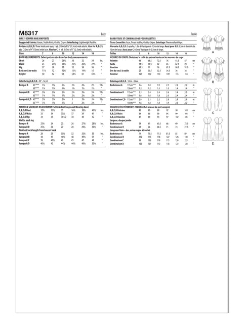 McCalls Child/Teen Romper and Jumpsuits M8317