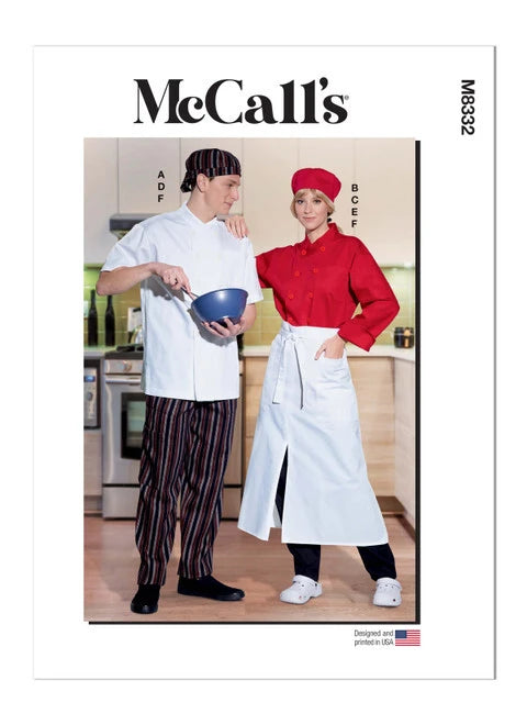 McCalls Unisex Chef Jacket, Pants, Apron and Cap M8332