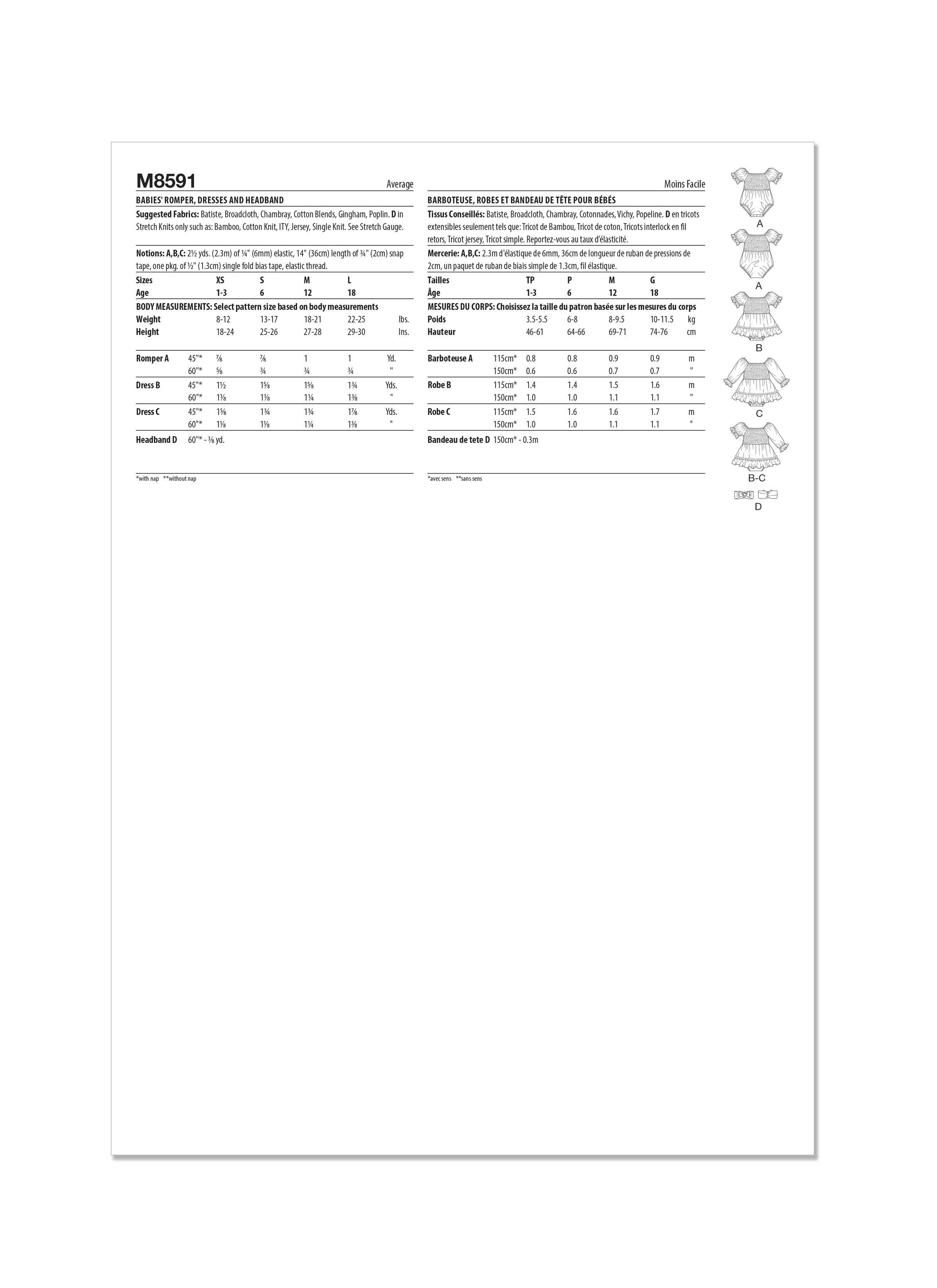 McCall's Babies' Romper, Dresses and Headband M8591