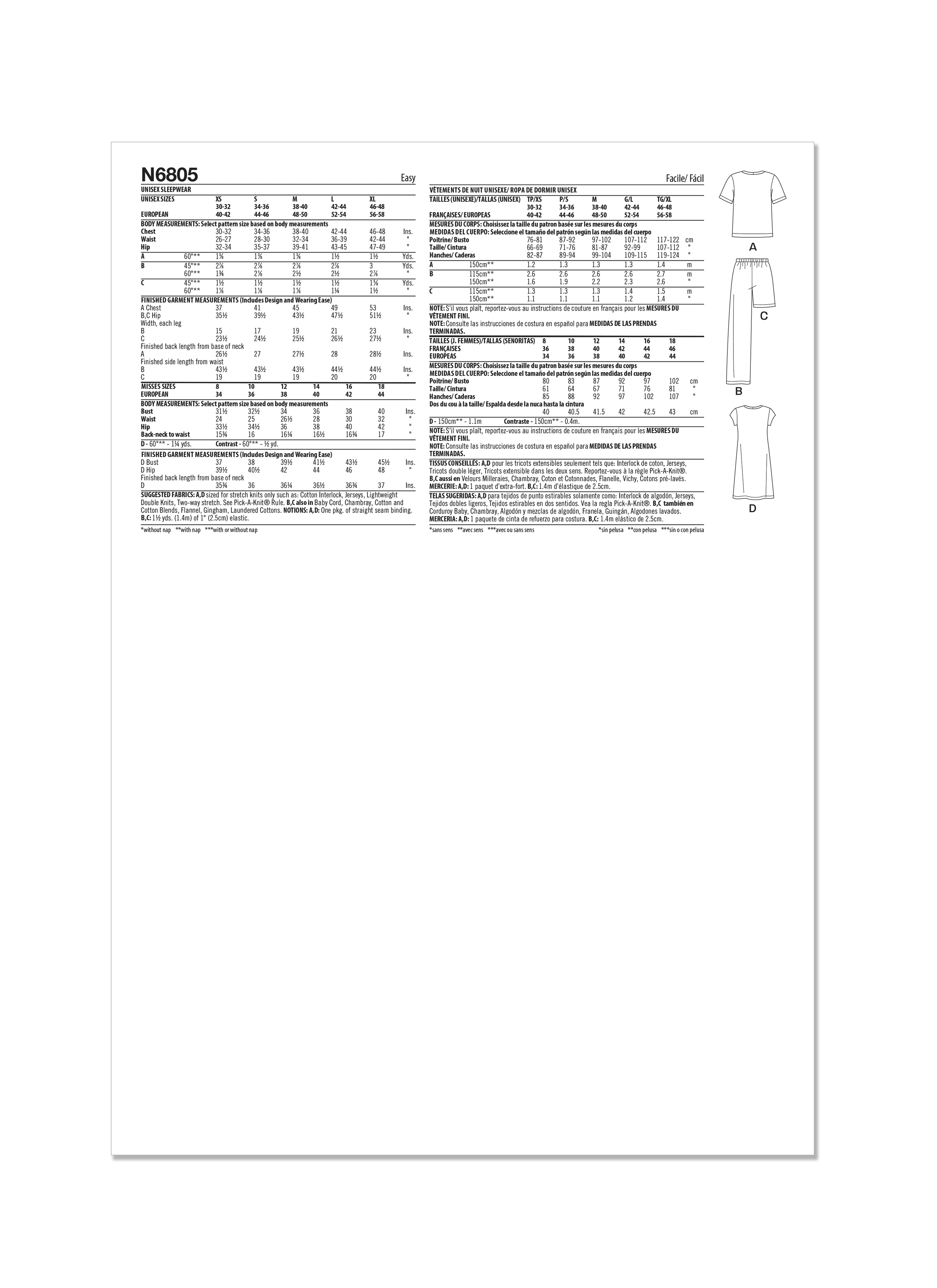 New Look Unisex Sleepwear N6805