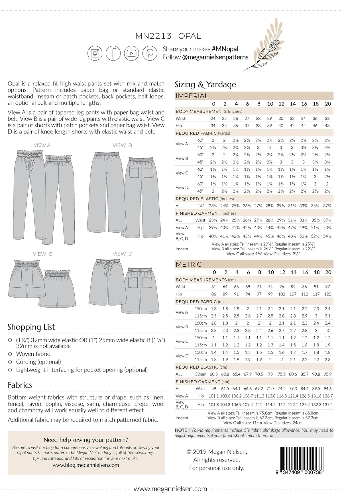 Megan Nielsen Opal Pants and Shorts