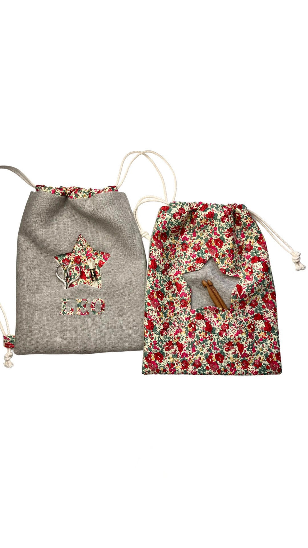 Photo showing the Phili Bag and Mini Backpack sewing pattern from Lasenby on The Fold Line. A backpack pattern made in canvas, linen, quilting cotton, twill, duck, denim, thin tweed, and Tana lawn fabrics, featuring a front star-shaped peekaboo pocket, le