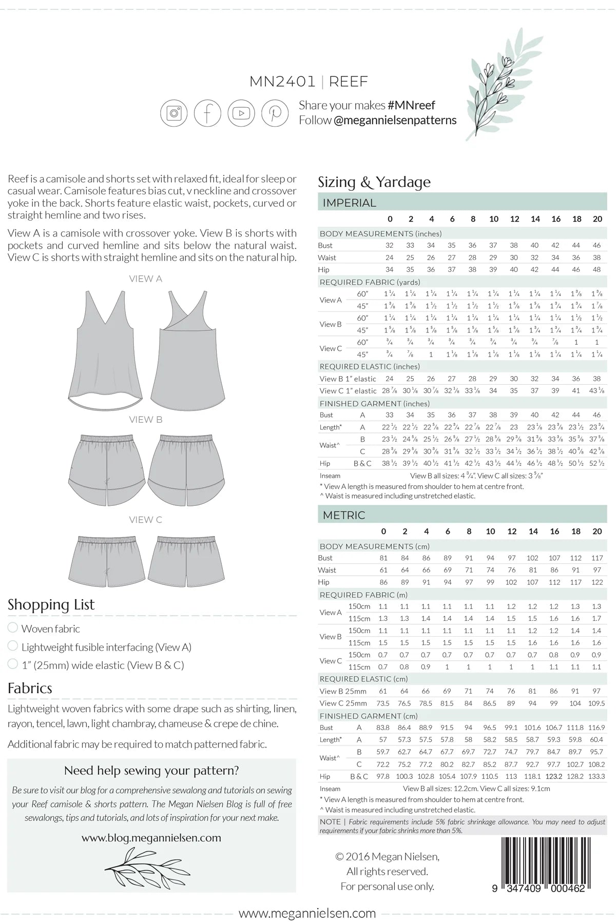 Megan Nielsen Reef Camisole and Shorts Set