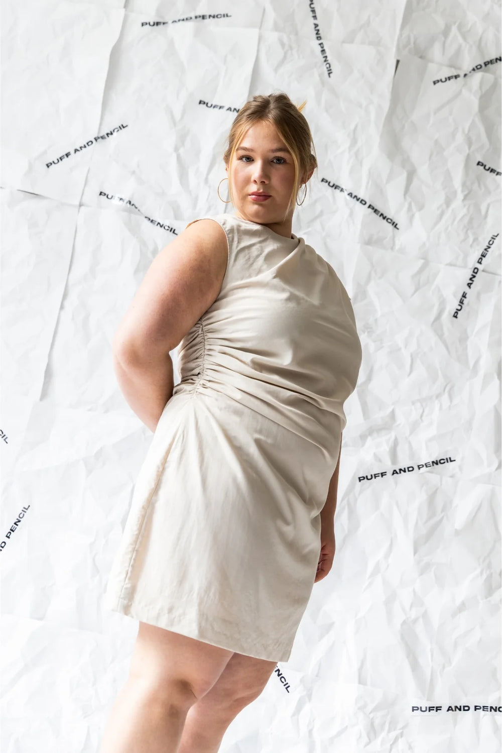 Puff and Pencil Ruched Dress