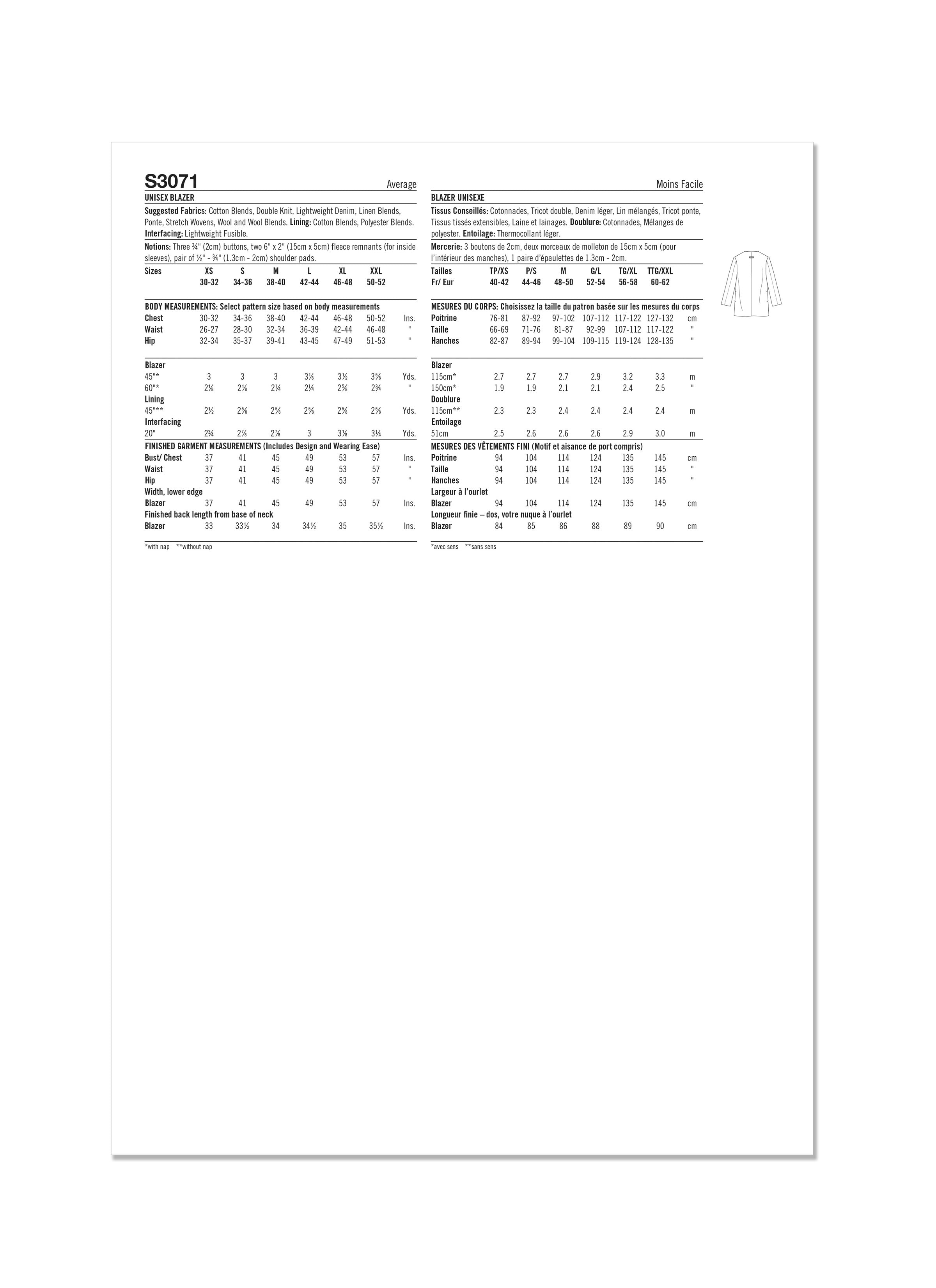 Simplicity Unisex Blazer S3071