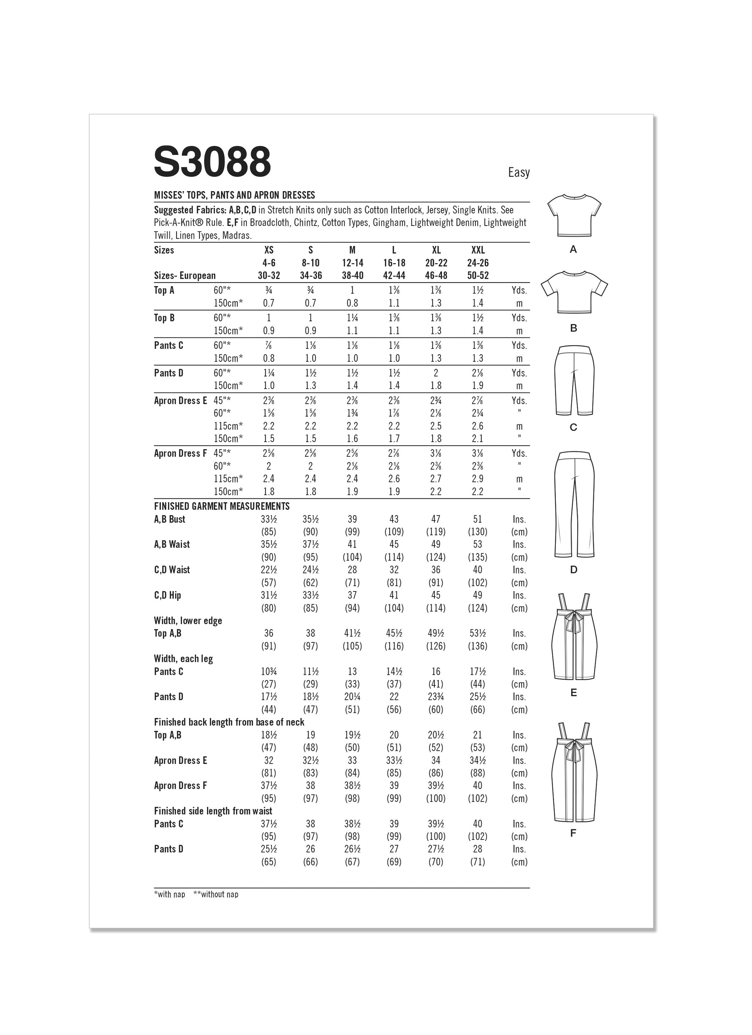 Simplicity Tops, Trousers and Apron Dresses S3088