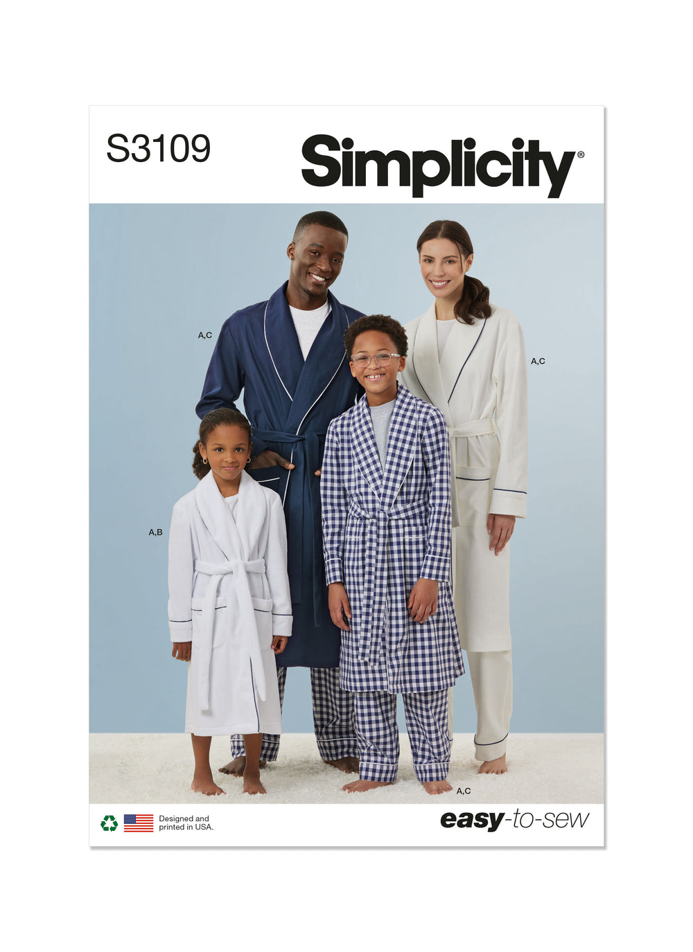 Simplicity Girls' and Boys' and Adults' Robe, Shorts and Trousers S3109