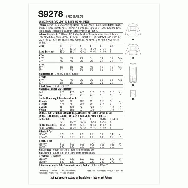 Simplicity Unisex Tops and Trousers S9278