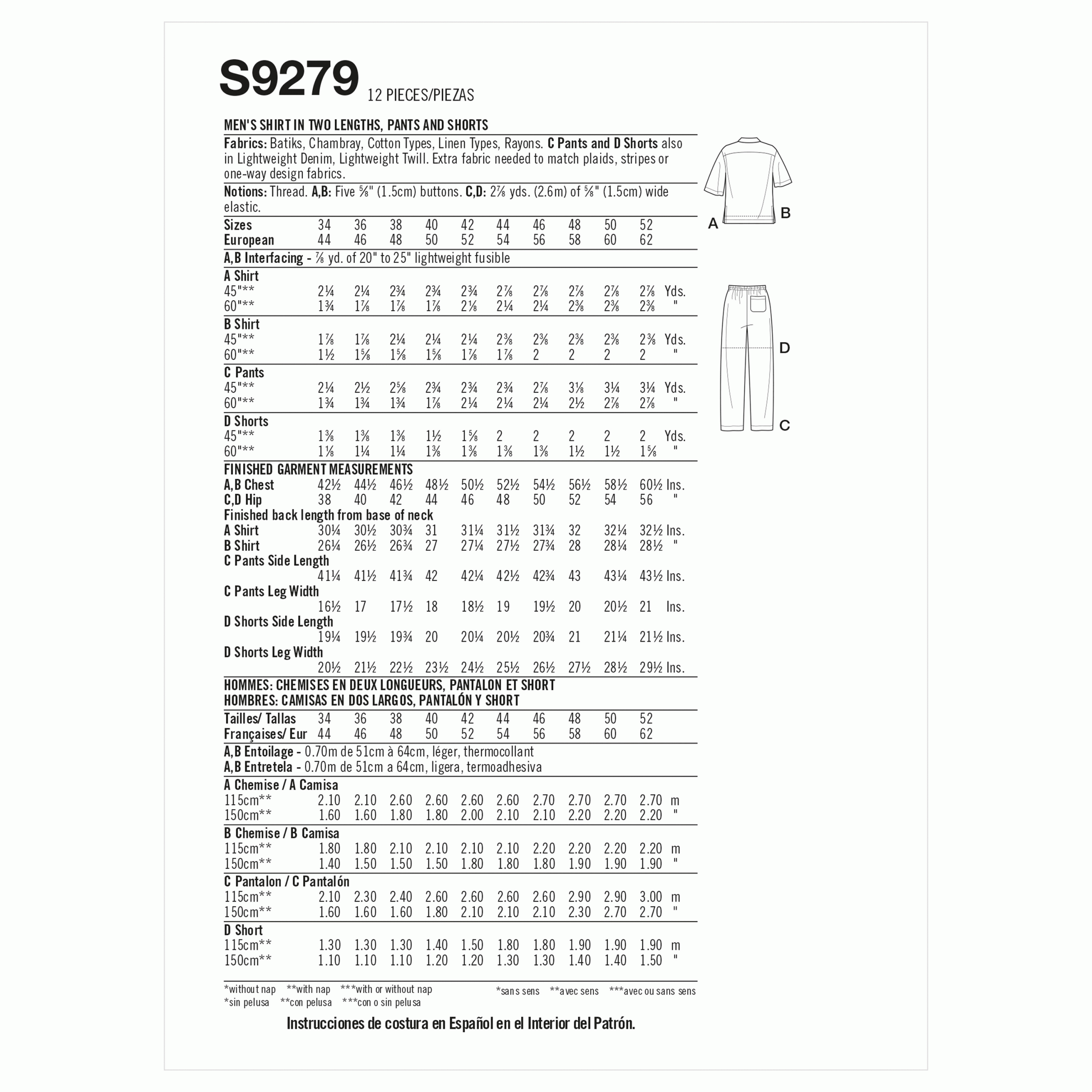 Simplicity Shirt, Trousers and Shorts S9279