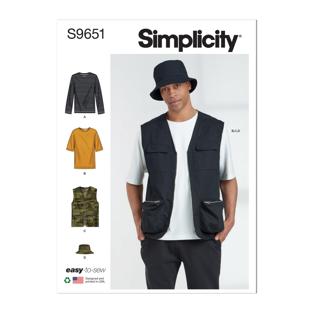 Simplicity Men's Knit Top, Vest and Hat S9651