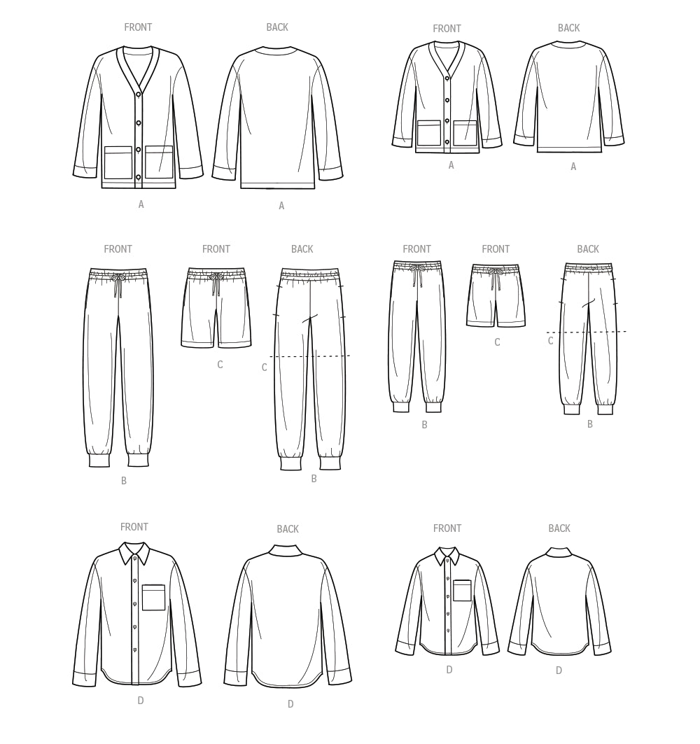 Simplicity Unisex/Child Lounge Shirt, Cardigan, Shorts and Joggers S9691