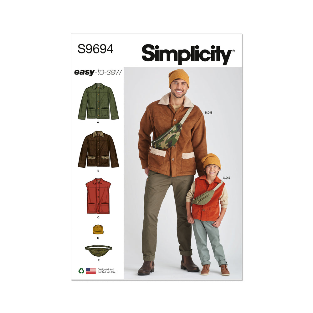 Simplicity Men's/Boys Jacket, Waistcoat, Hat and Crossbody Bag S9694