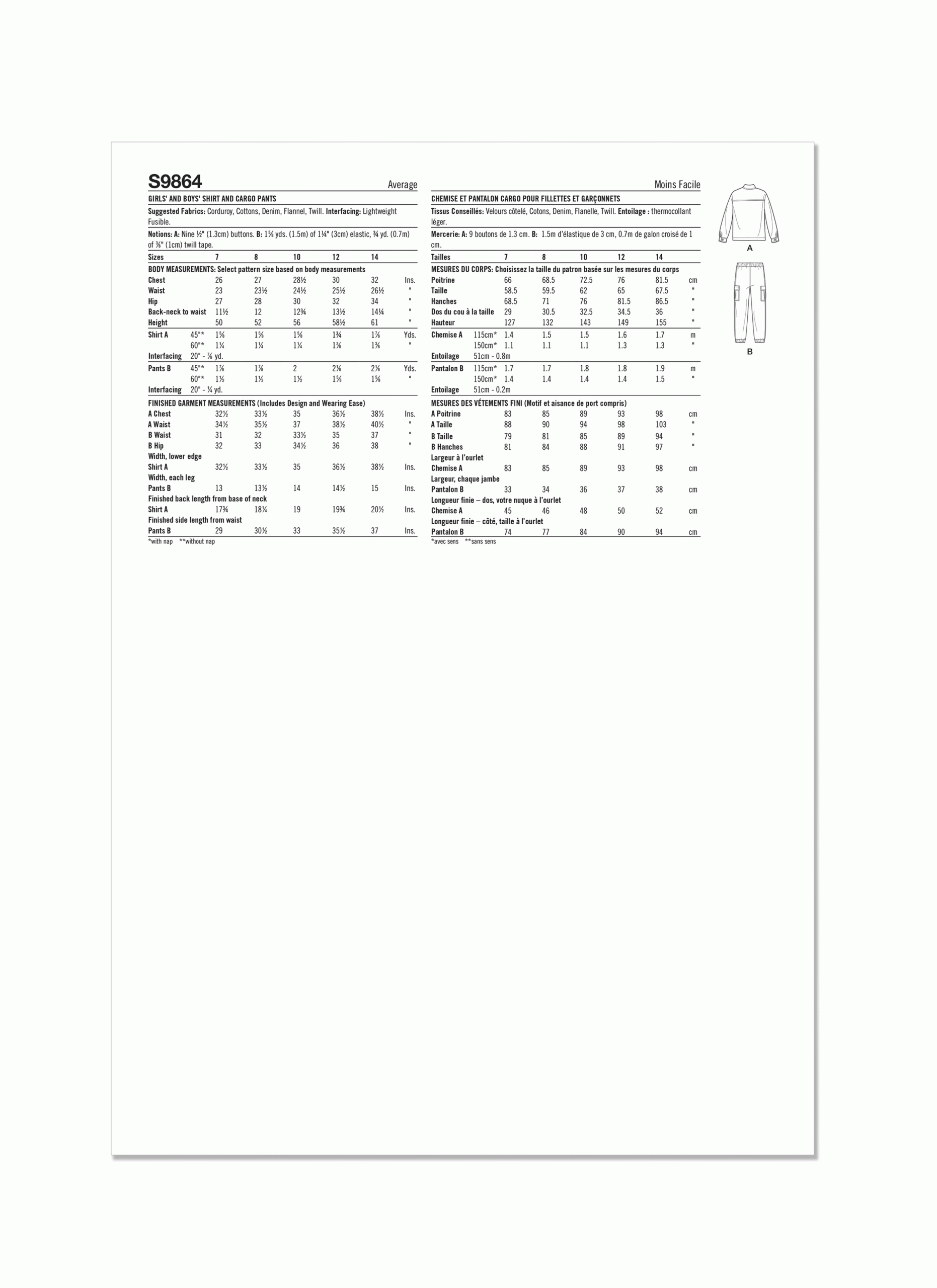 Simplicity Child/Teen Shirt & Trousers S9864