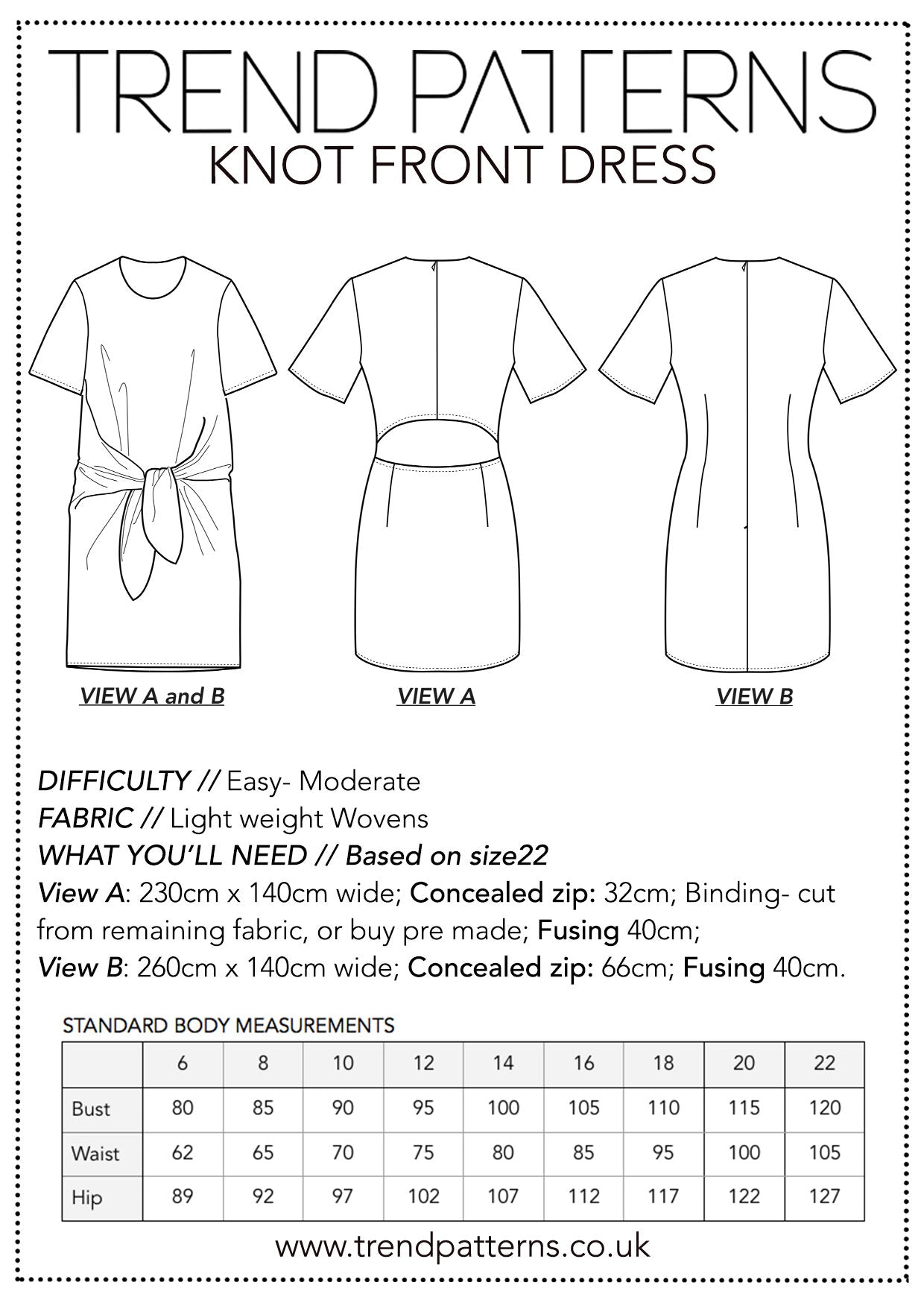 Trend Patterns TPC11 Knot Front Dress