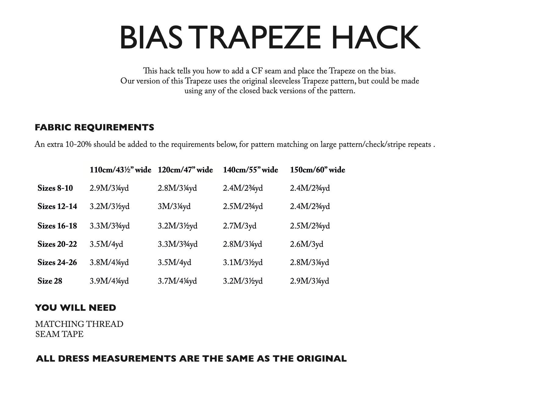 Merchant & Mills Trapeze Pattern Additions PDF