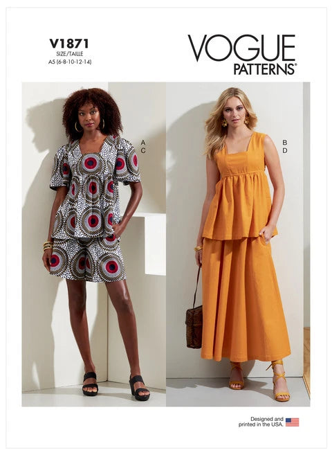 Vogue Top, Shorts and Skirt V1871