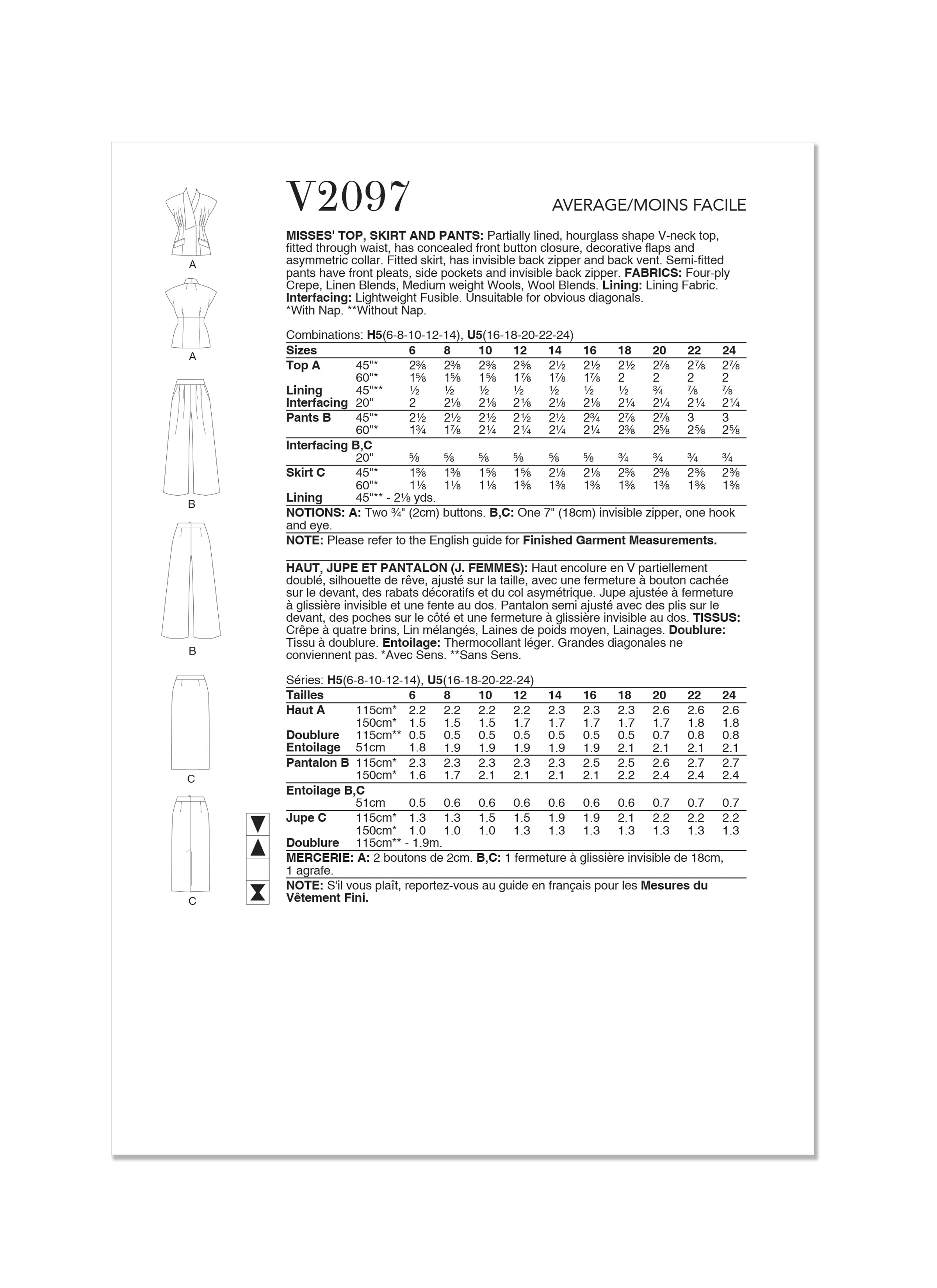 Vogue Top, Skirt and Trousers V2097