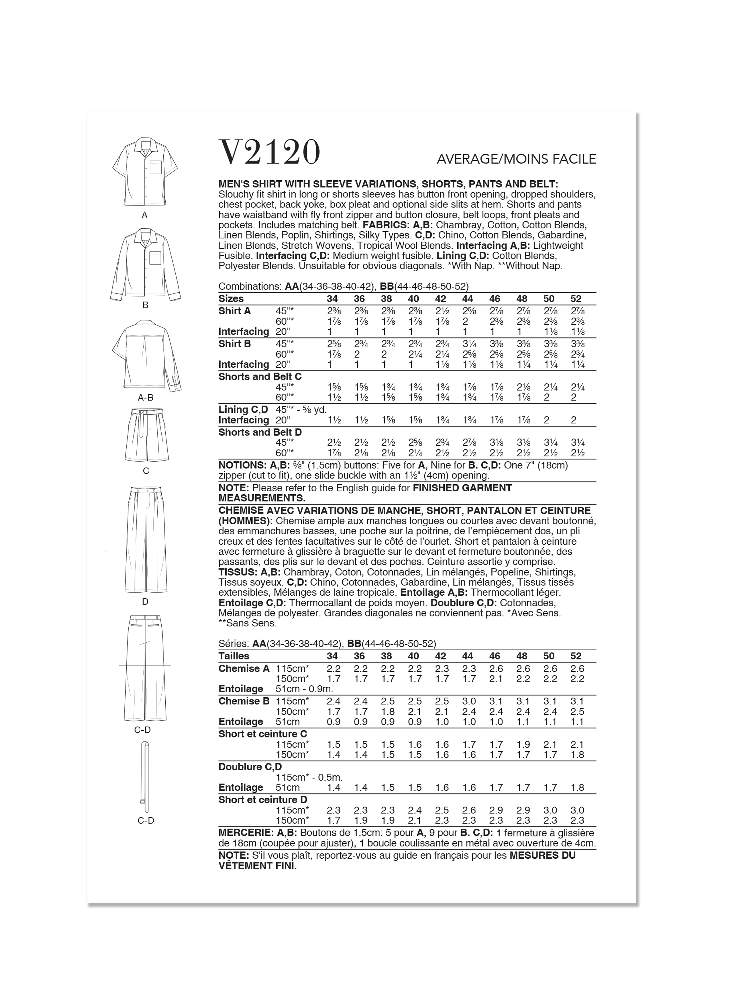 Vogue  Men's Shirt, Shorts, Trousers and Belt V2120
